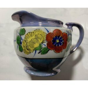 Vintage Lusterware Creamer Pansey Floral 6 Sided Painted Light Periwinkle Japan